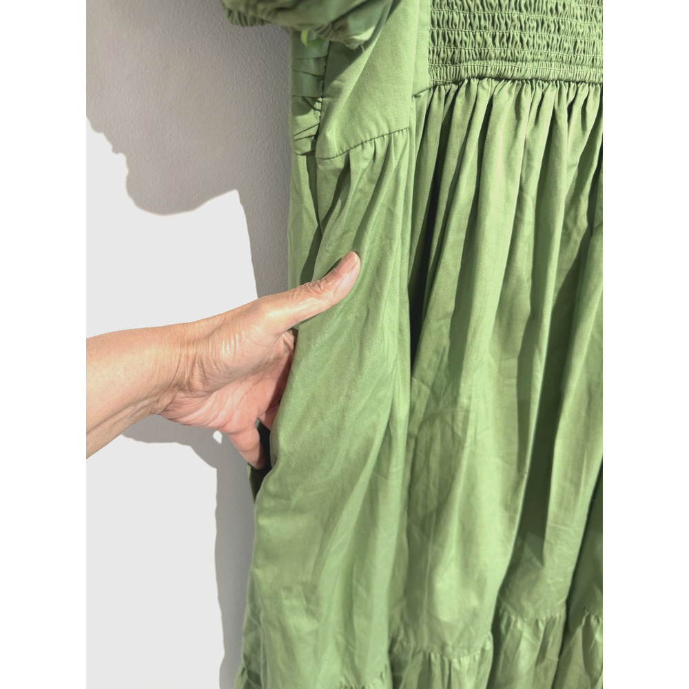 NWOT Abercrombie & Fitch Midi Dress Emerson tiered Puff Sleeves Green size XXL - Picture 3 of 10